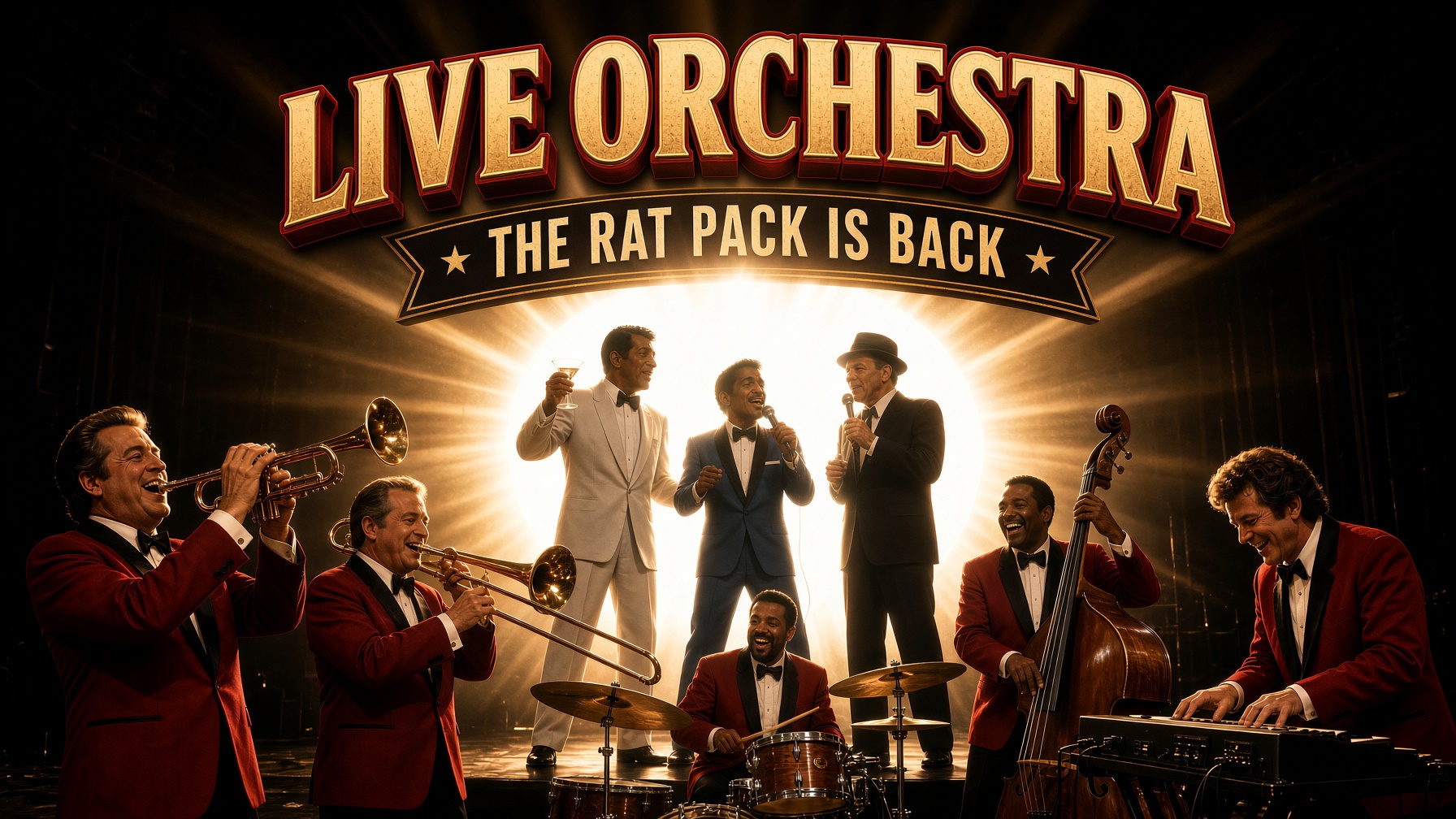 The Rat Pack Is Back, with a live orchestra in red jackets